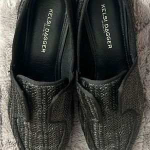 Kelsi Dagger Brooklyn Black Woven Ragfia Slip-on Oxford Women Size US 8.5